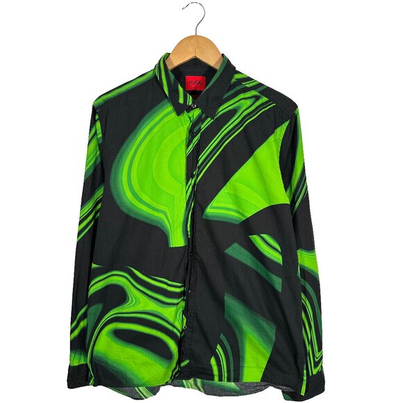 Hugo Boss Emero Cotton Abstract Print Button Down Shirt Size XL - Picture 1 of 8